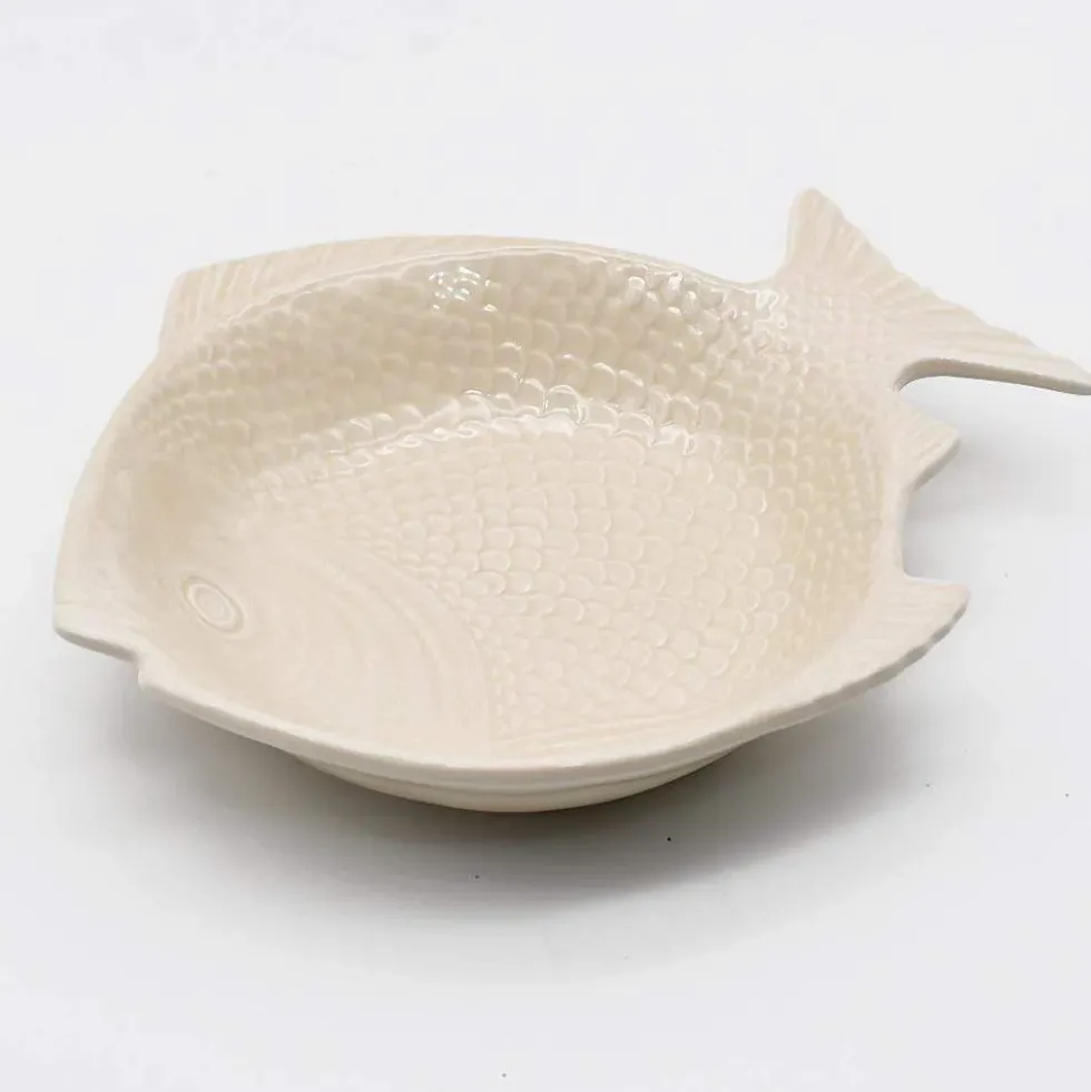 Assiette creuse en forme de Poisson 25cm - Blanc cassé