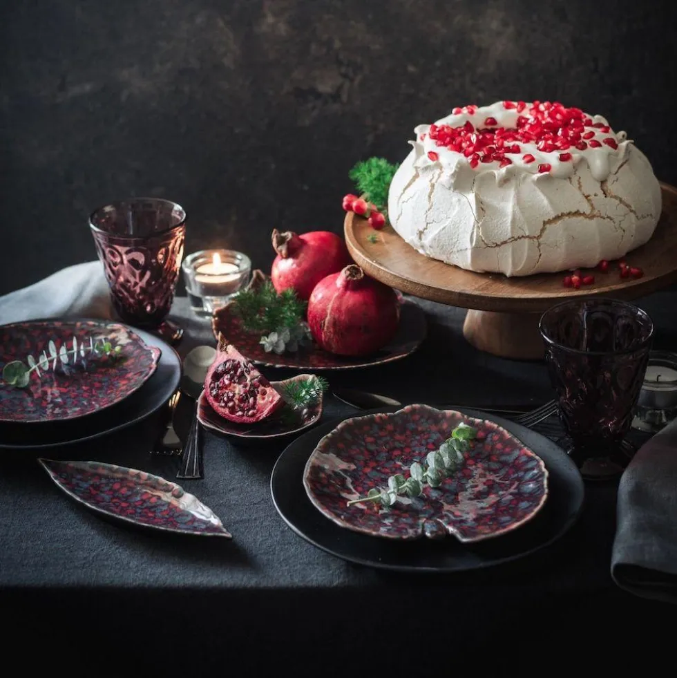 Assiette en grés "Hortensia" - Rouge