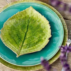 Assiette en grés "Hortensia" - Vert d'eau