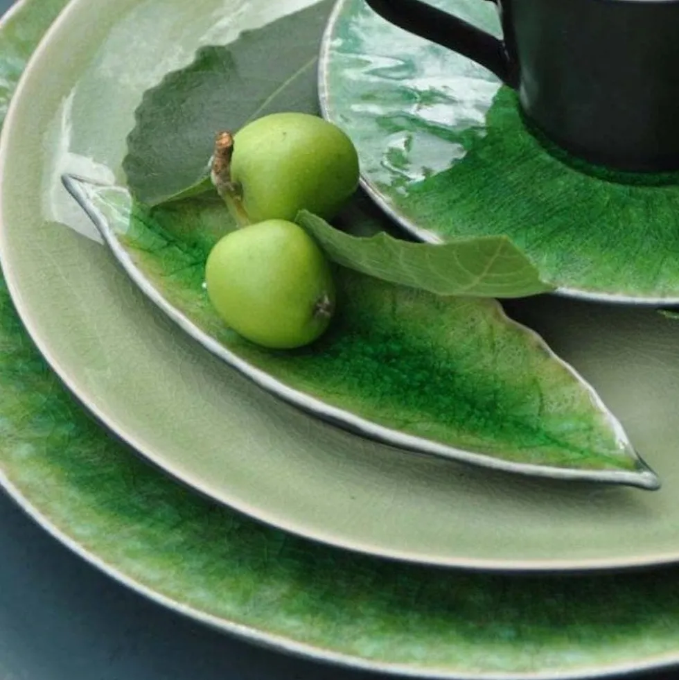 Assiette en grés "Laurier" - Vert d'eau