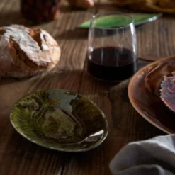Assiette en grès "Vigne" - Vert sombre