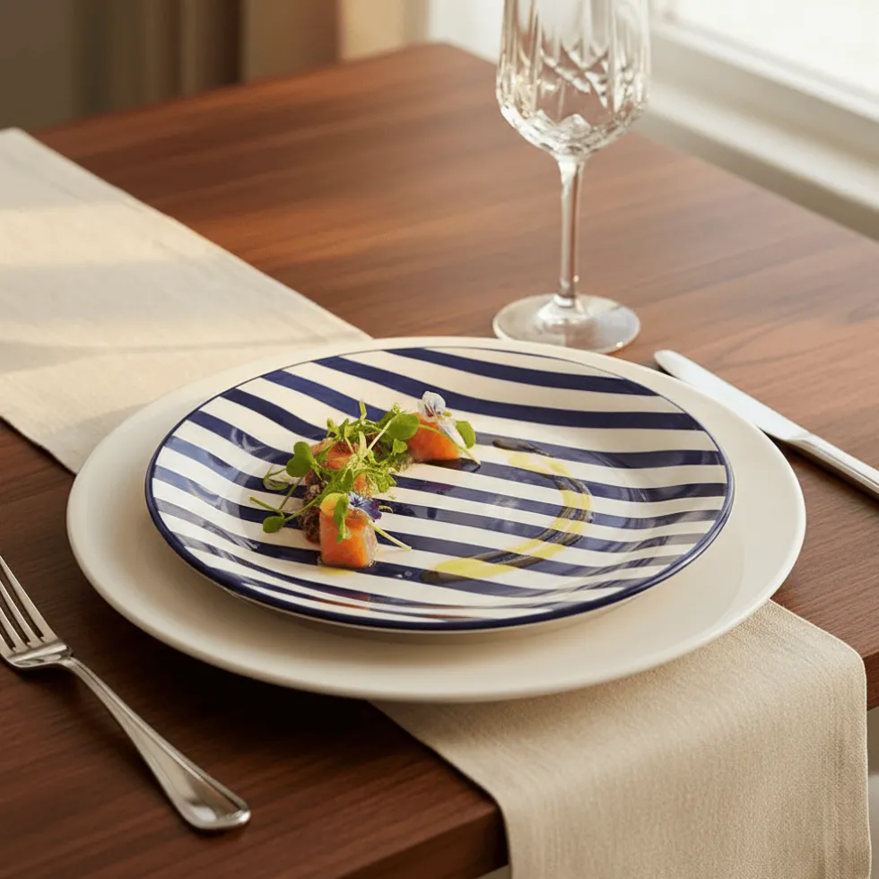 Assiette rayée "Costa Nova Mar" 20cm - Bleue