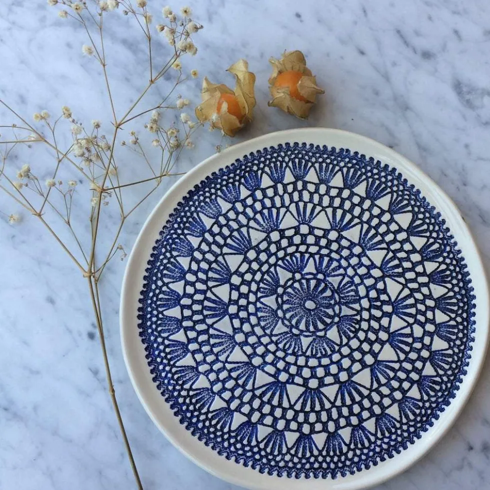 Assiette "Renda" bleue - 20cm