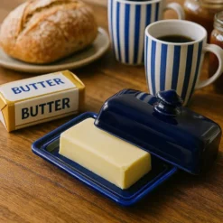 Beurrier en céramique - Bleu