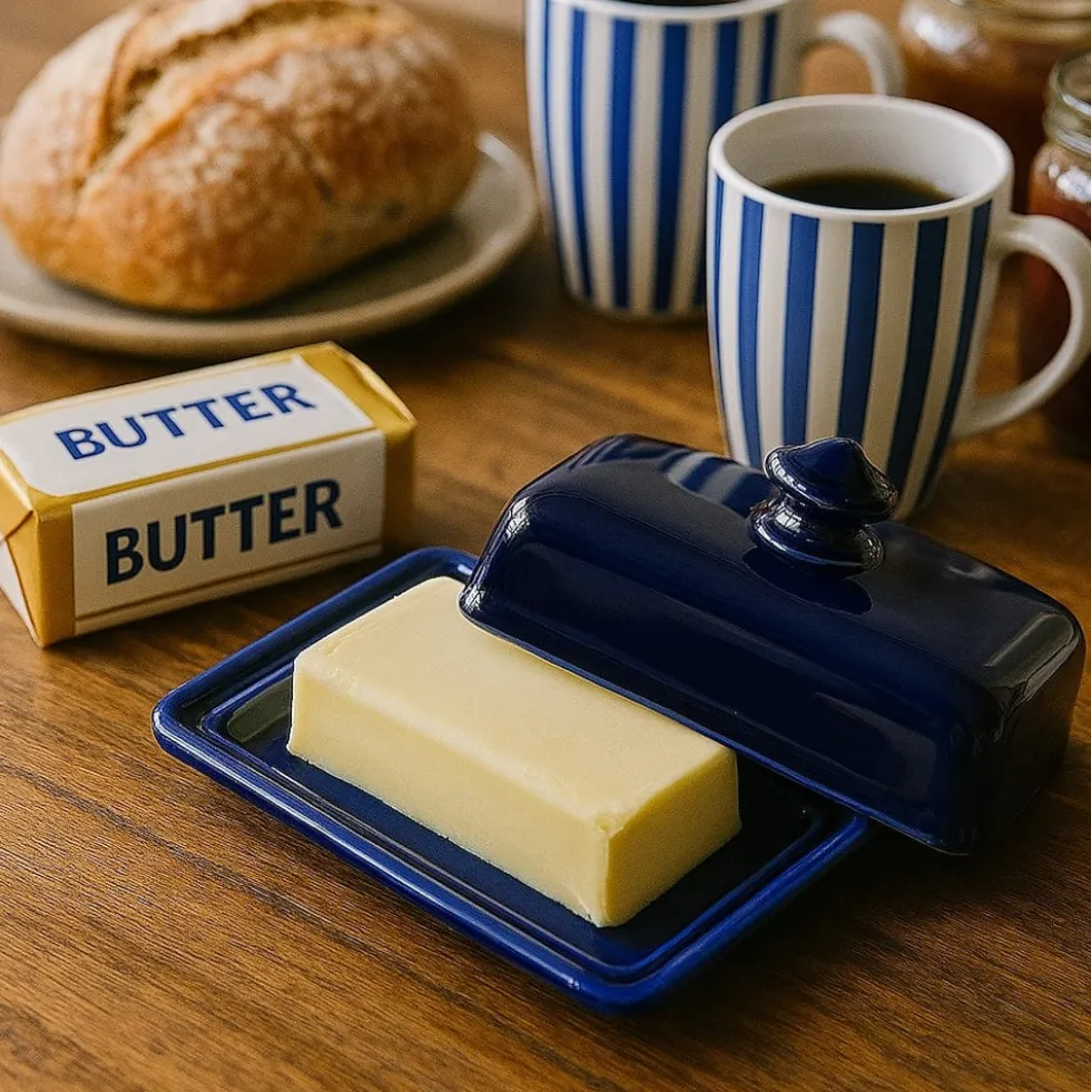 Beurrier en céramique - Bleu