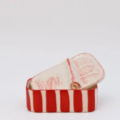 Boite à sardines en céramique rayée - Rouge