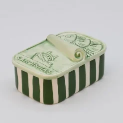 Boite à sardines en céramique rayée - Vert