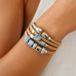 Bracelet en liège et perles - Bleu