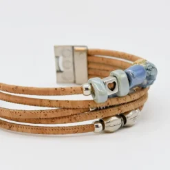 Bracelet en liège et perles - Bleu