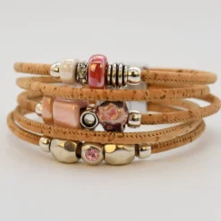 Bracelet en liège et perles - Rose