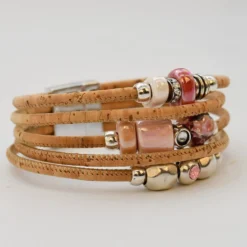 Bracelet en liège et perles - Rose