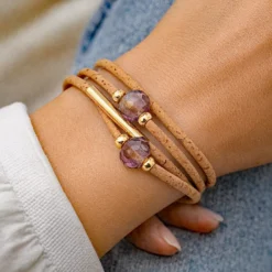Bracelet en liège et perles - Rose