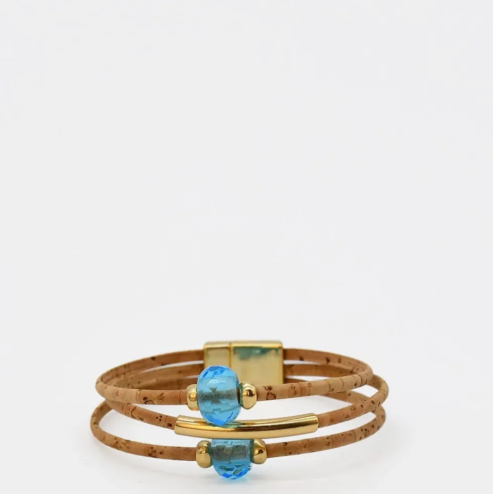 Bracelet en liège et perles - Turquoise