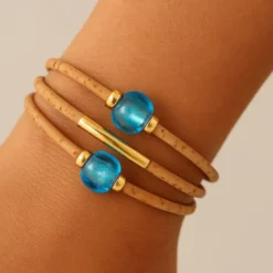 Bracelet en liège et perles - Turquoise