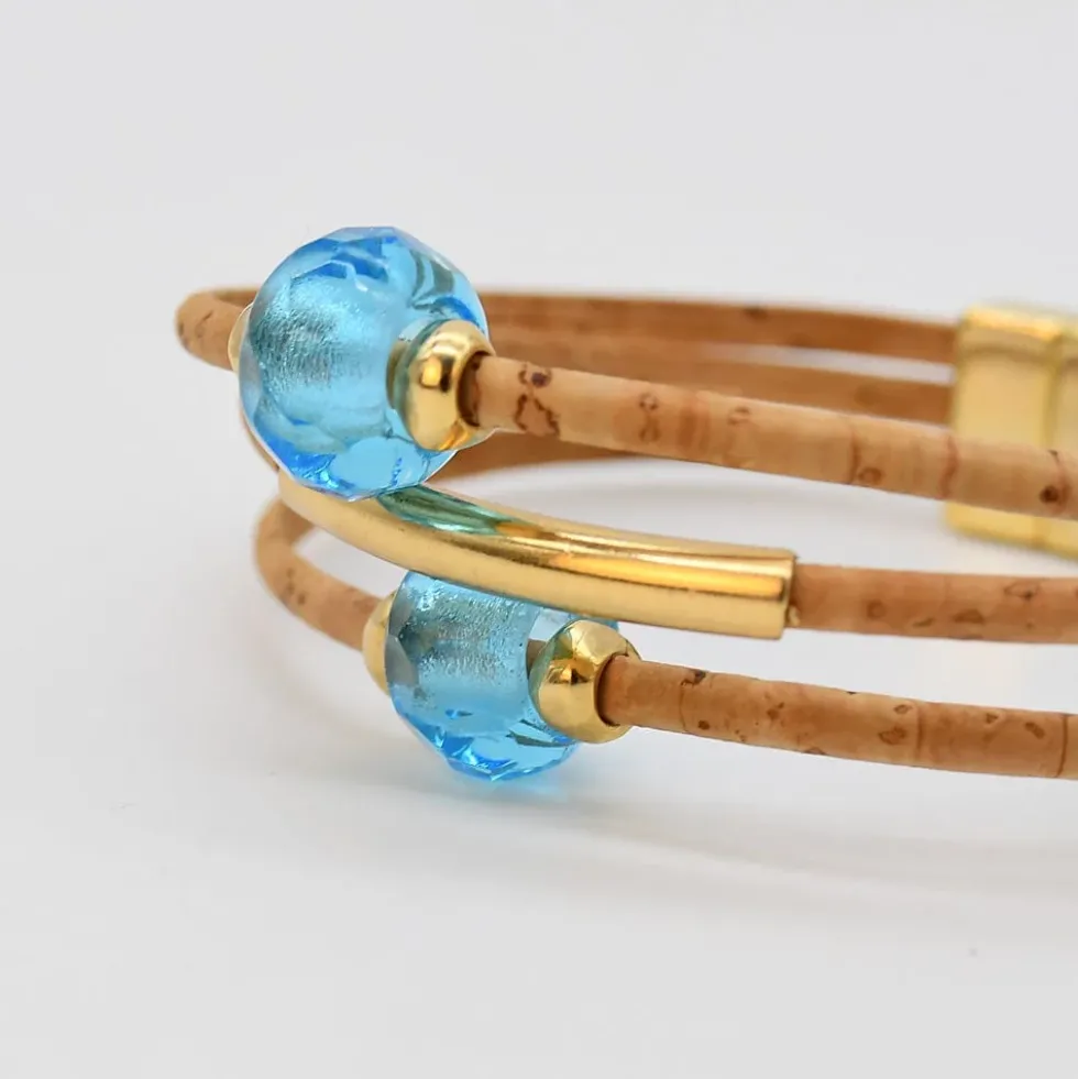 Bracelet en liège et perles - Turquoise