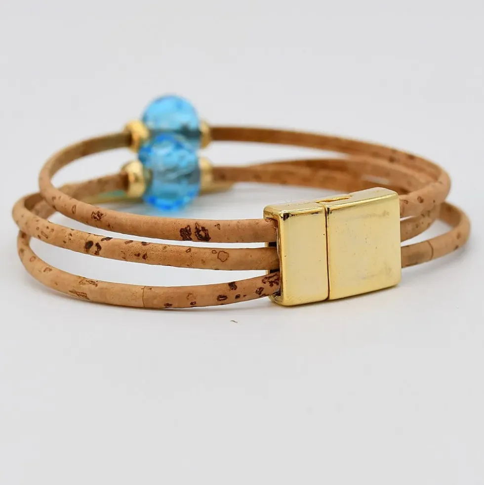 Bracelet en liège et perles - Turquoise