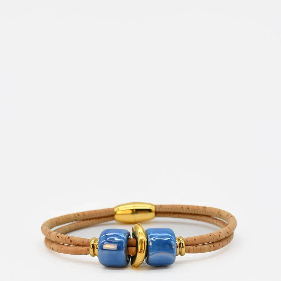 Bracelet en liège et perles - Turquoise