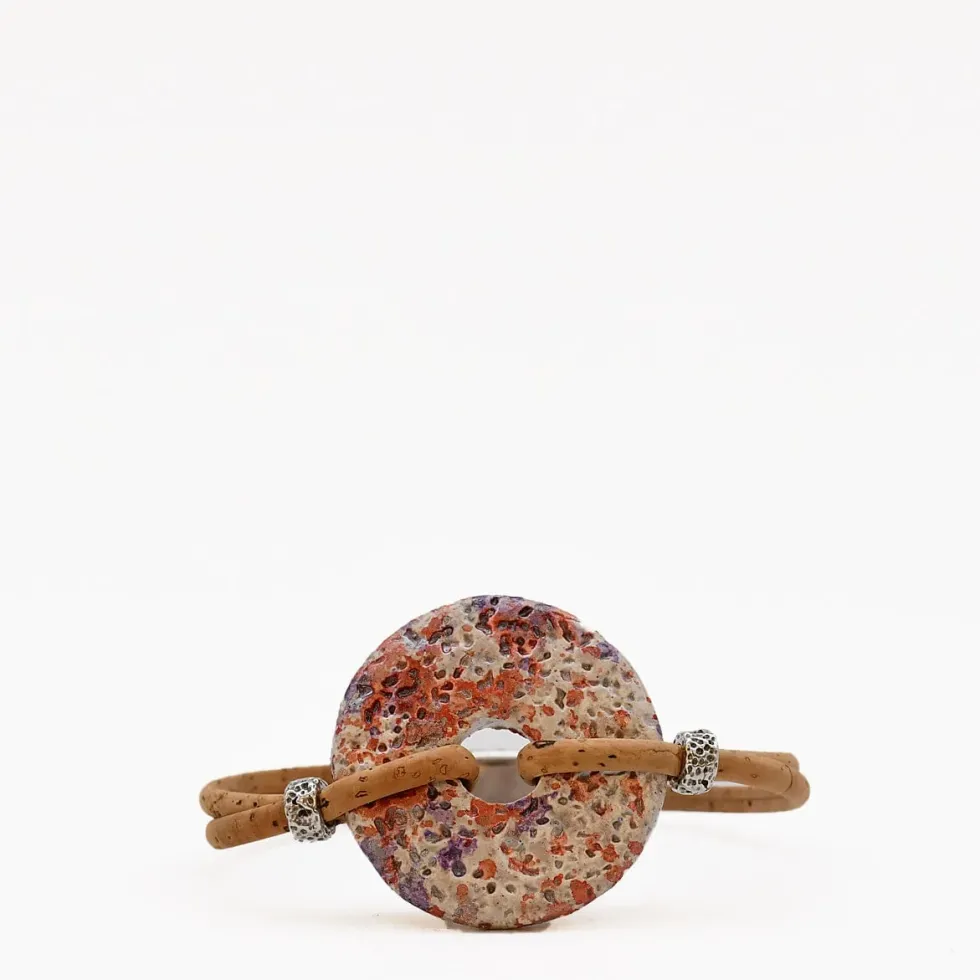 Bracelet en liège à médaillon - Rose