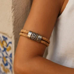 Bracelet en liège tressé unisexe - Naturel