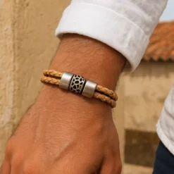Bracelet en liège tressé unisexe - Naturel