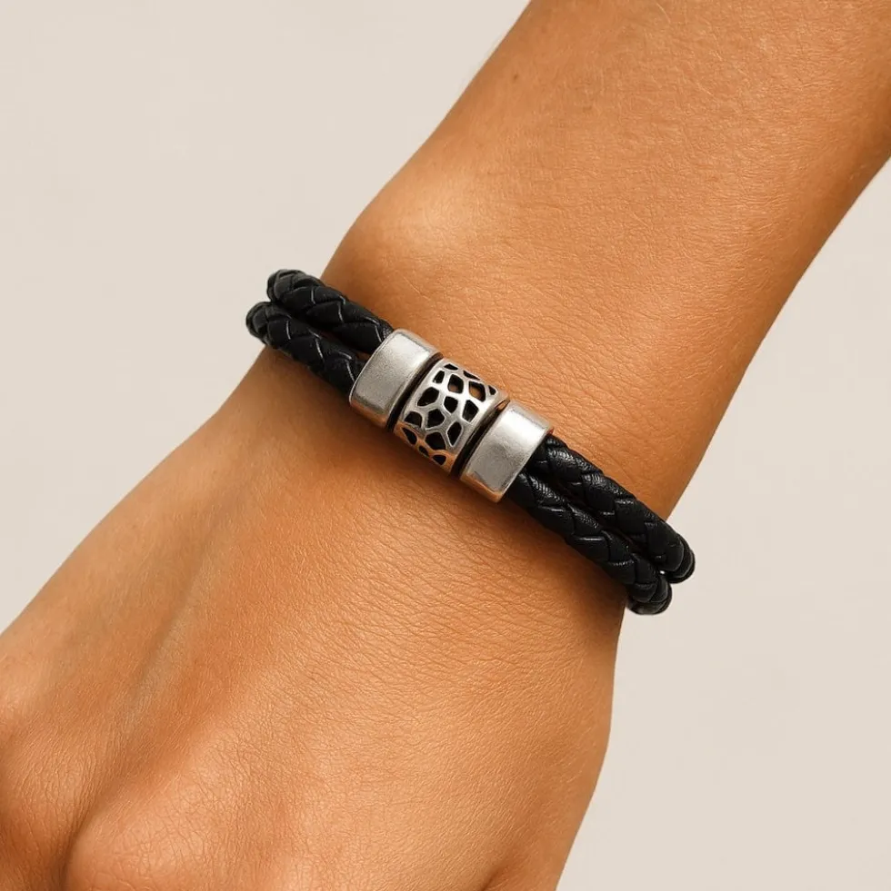 Bracelet en liège tressé unisexe - Noir