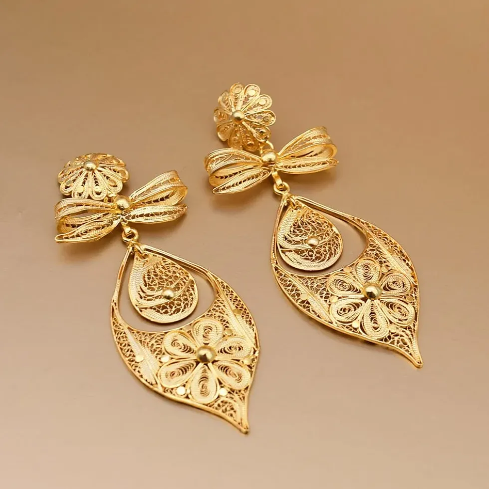 Brincos À Princesa I Boucles d'oreille en argent doré - 9cm
