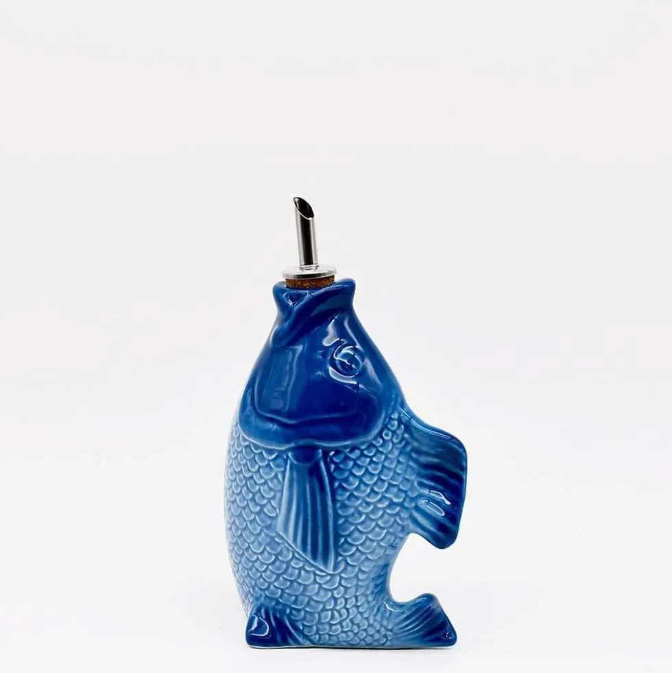 Carafe à huile en céramique en forme de Poisson - Bleue