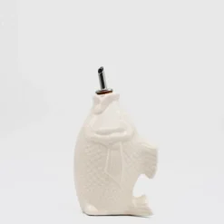 Carafe à huile en céramique en forme de Poisson - Blanc cassé