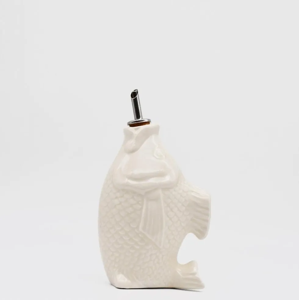 Carafe à huile en céramique en forme de Poisson - Blanc cassé