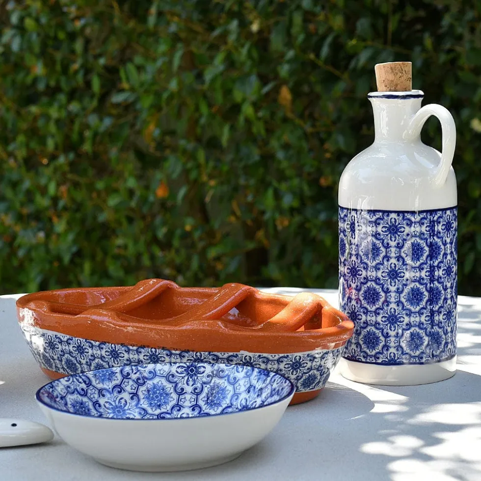 Carafe à huile en céramique "Padrão" - Bleu