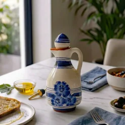 Carafe à huile en terre cuite - Bleue