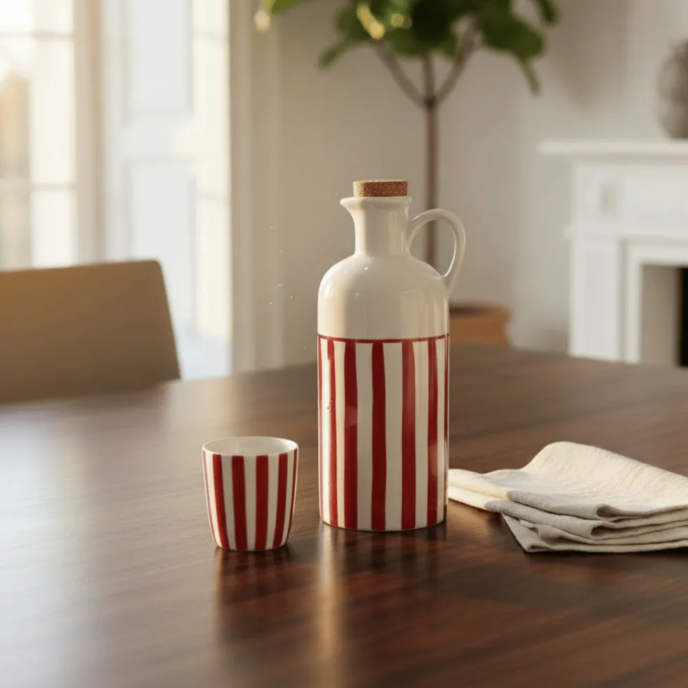 Carafe à huile rayée "Costa Nova Mar" 18cm - Rouge