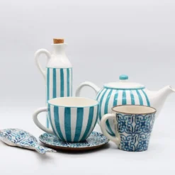 Carafe à huile rayée "Costa Nova Mar" 18cm - Turquoise