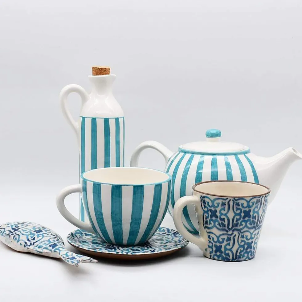 Carafe à huile rayée "Costa Nova Mar" 18cm - Turquoise