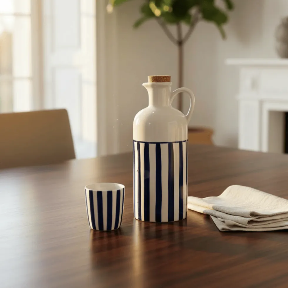 Carafe à huile rayée "Costa Nova Mar" 18cm - Noir