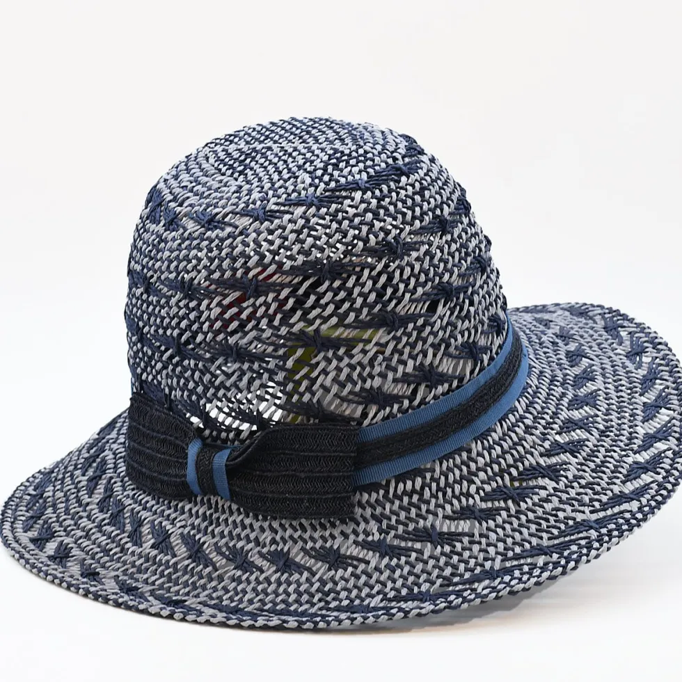 Chapeau de plage en fibres végétales - Bleu & Blanc