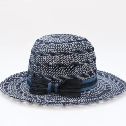 Chapeau de plage en fibres végétales - Bleu & Blanc