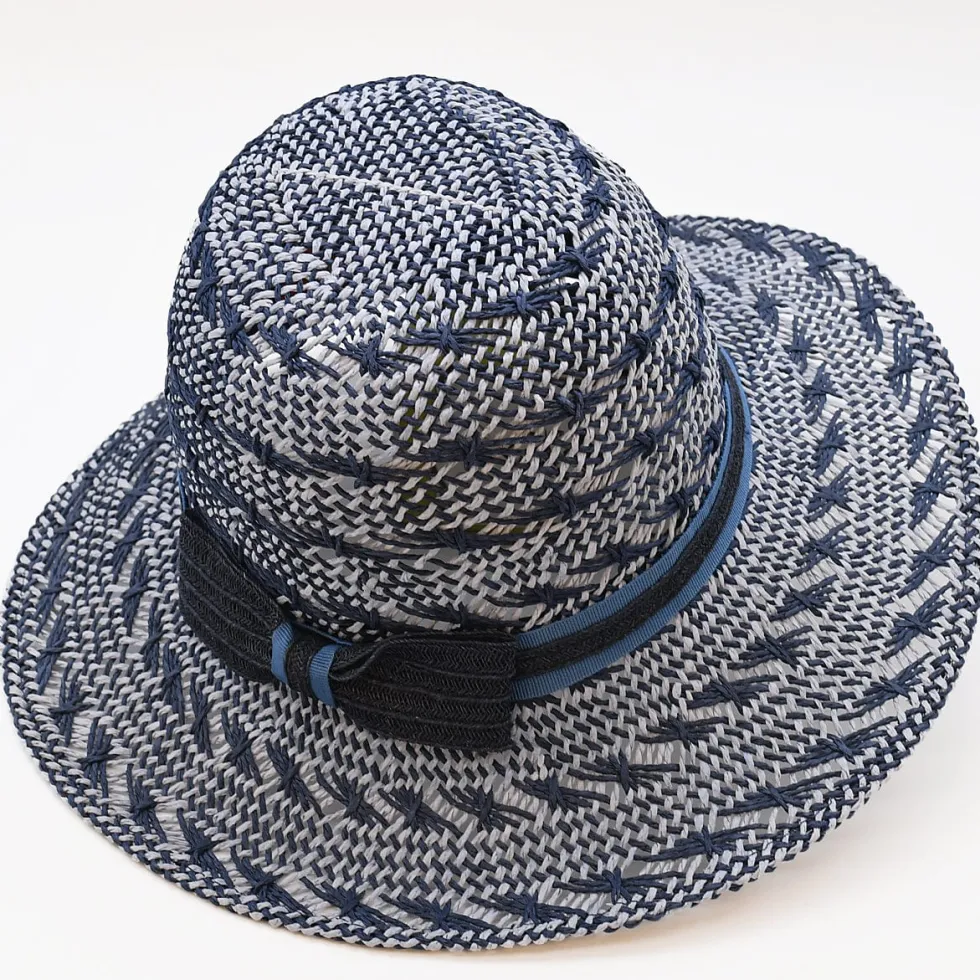 Chapeau de plage en fibres végétales - Bleu & Blanc