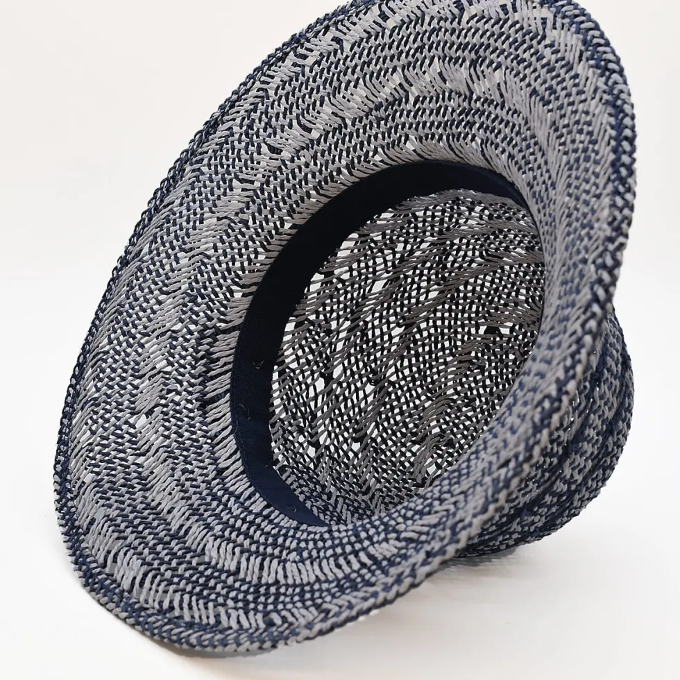 Chapeau de plage en fibres végétales - Bleu & Blanc