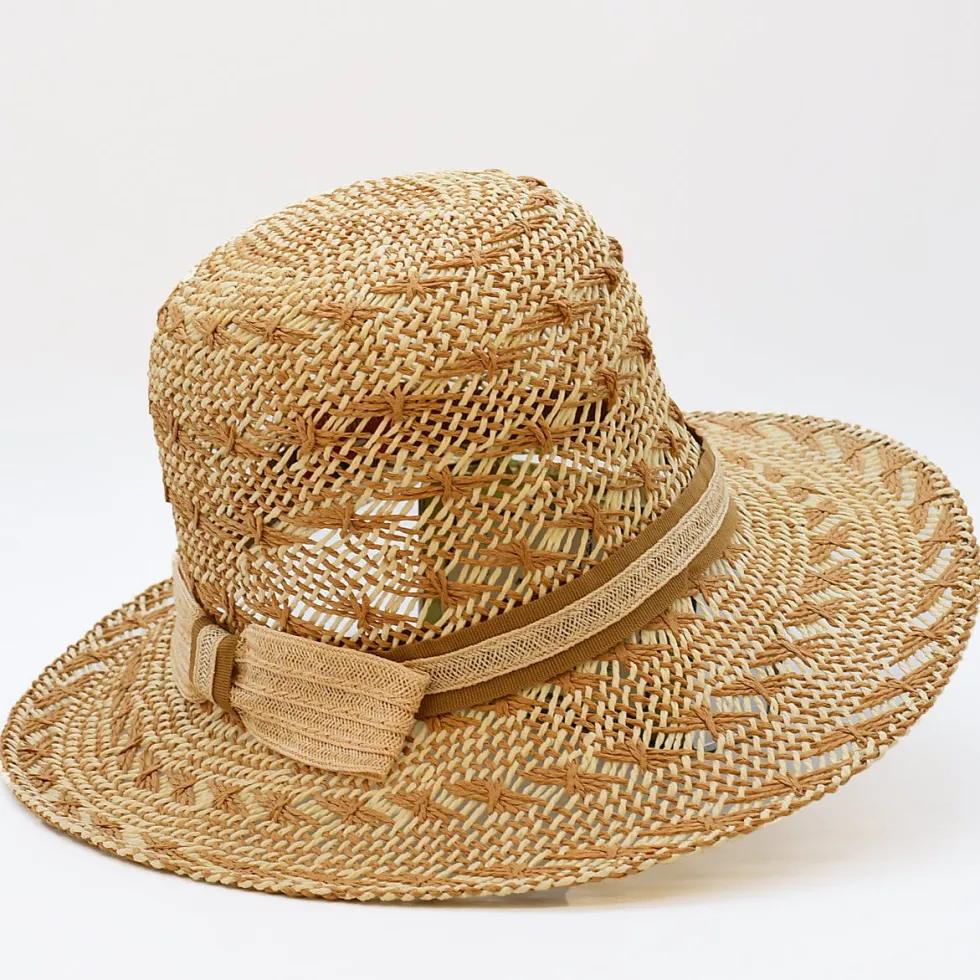 Chapeau de plage en fibres végétales - Beige & Blanc