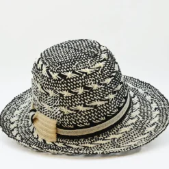Chapeau de plage en fibres végétales - Noir & Blanc