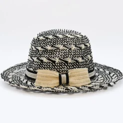 Chapeau de plage en fibres végétales - Noir & Blanc