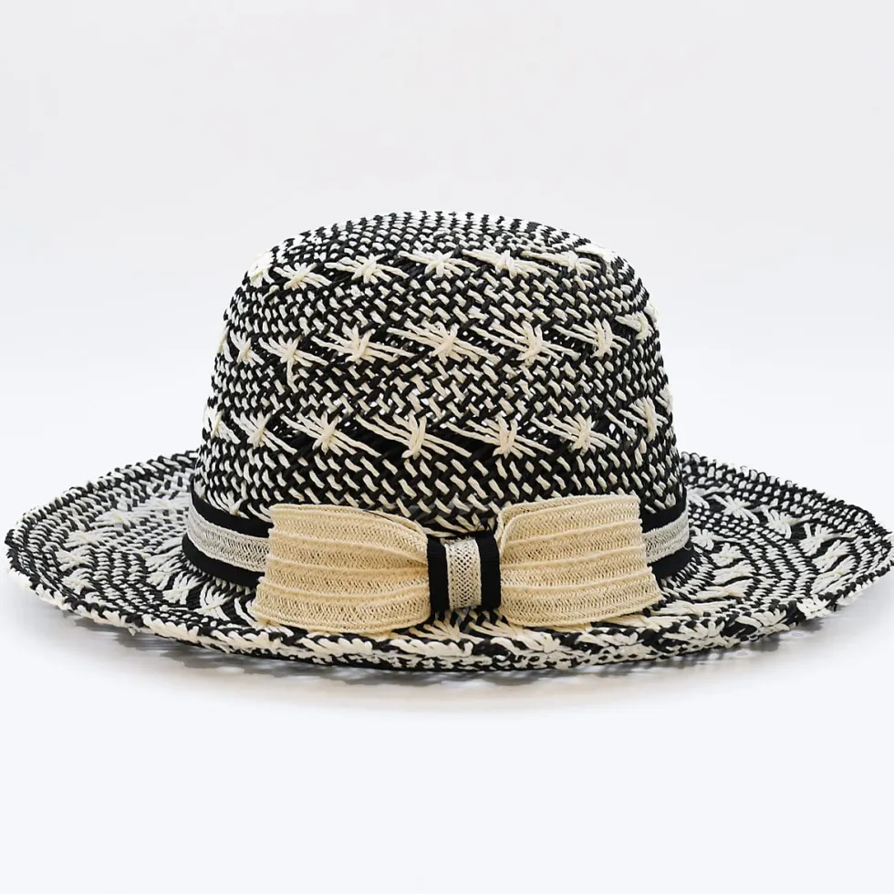 Chapeau de plage en fibres végétales - Noir & Blanc