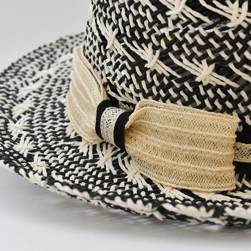Chapeau de plage en fibres végétales - Noir & Blanc