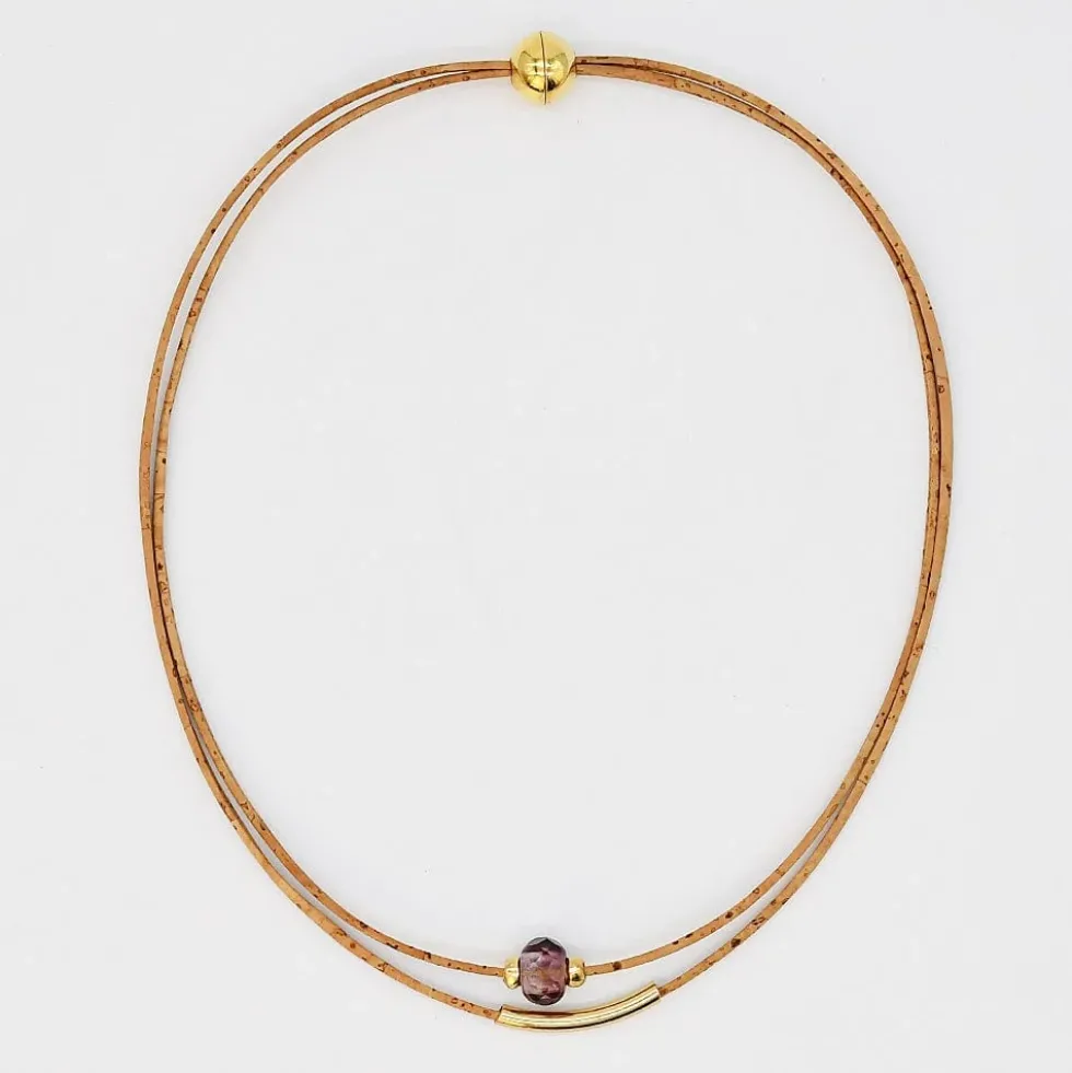 Collier en liège et perle - Rose