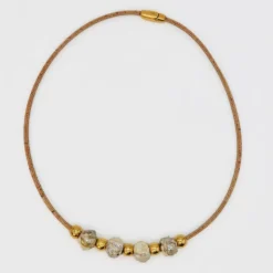 Collier en liège et perles - Gris