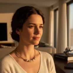 Collier en liège et perles - Gris