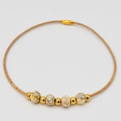 Collier en liège et perles - Gris