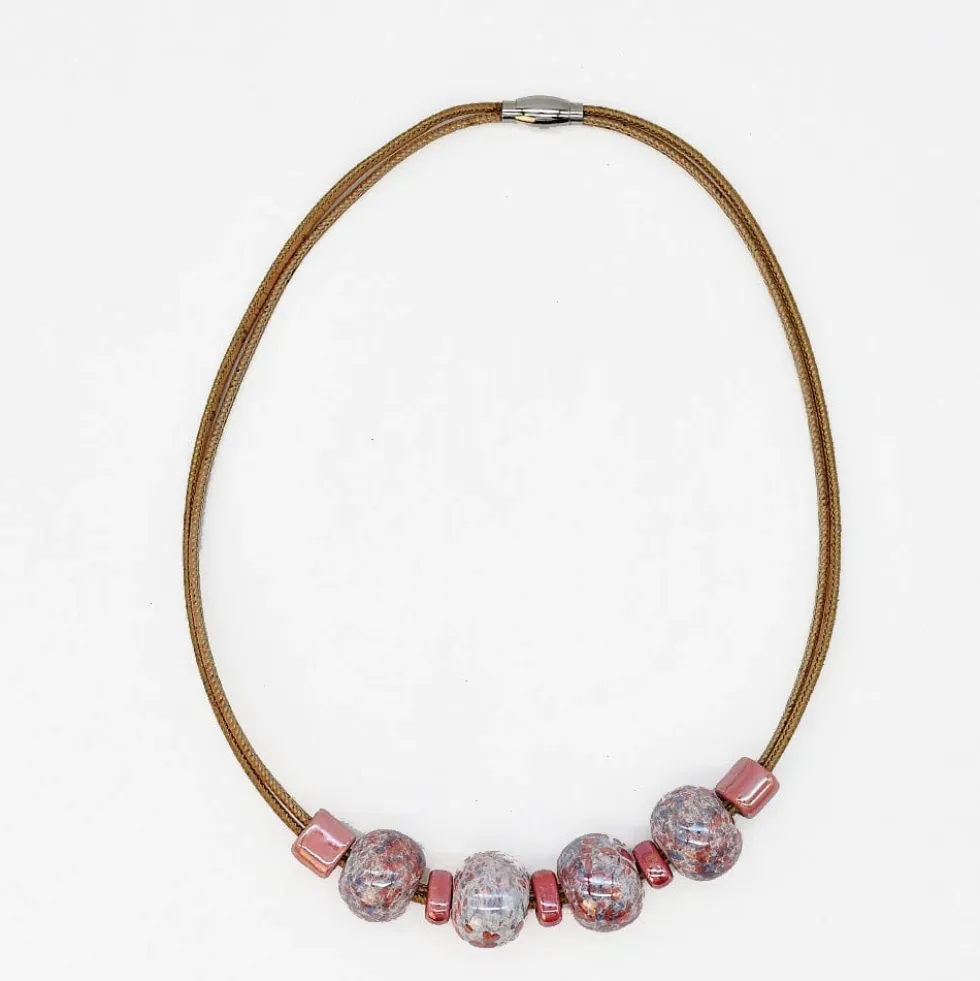Collier en liège et perles - Rose