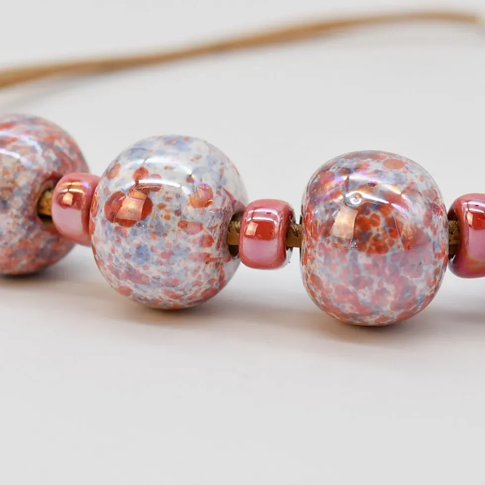 Collier en liège et perles - Rose